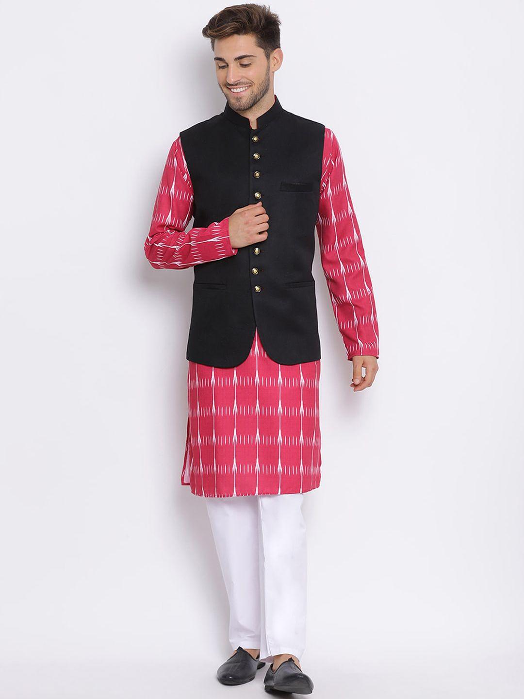 hangup plus men printed kurta with pyjamas and nehru jacket set