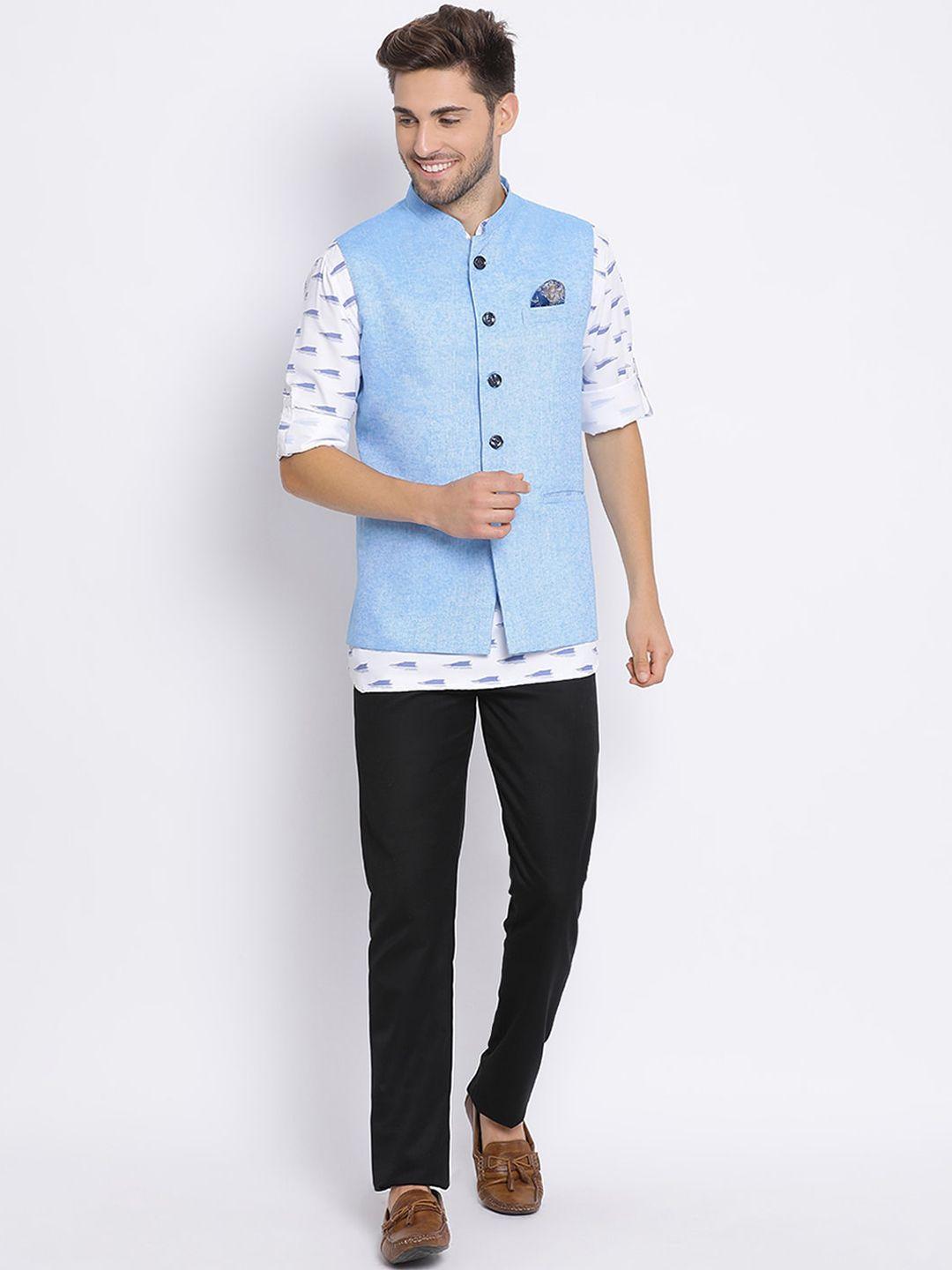 hangup plus men printed kurta with trousers & nehru jacket