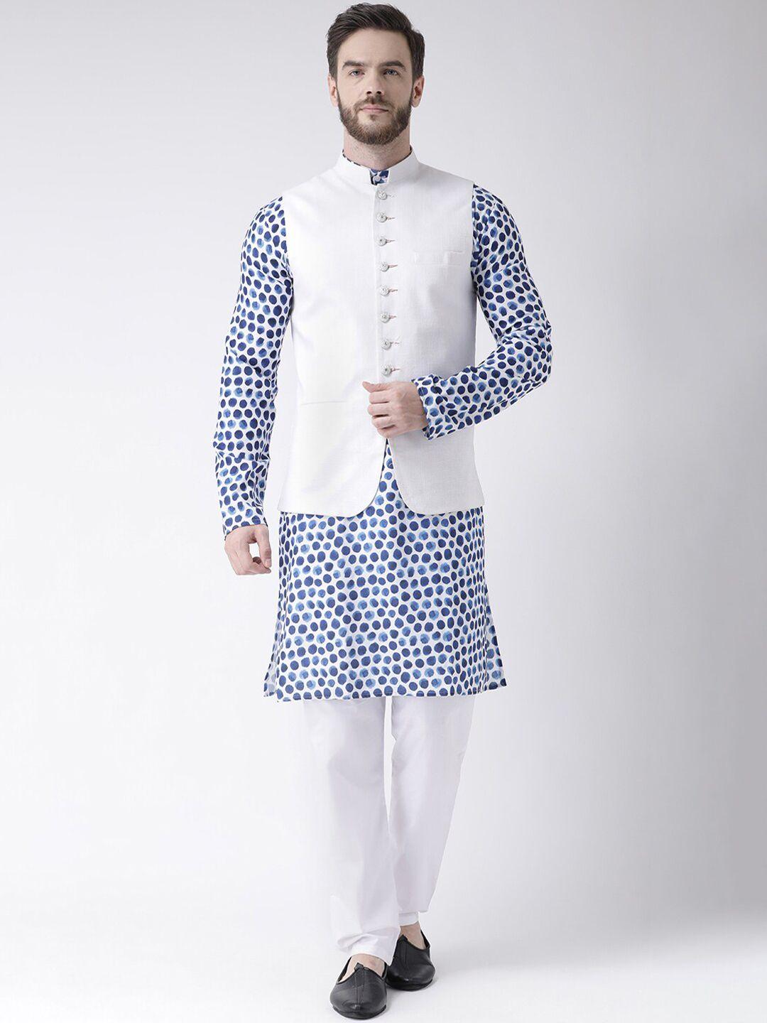 hangup plus men printed pure cotton kurta with pyjamas & nehru jacket