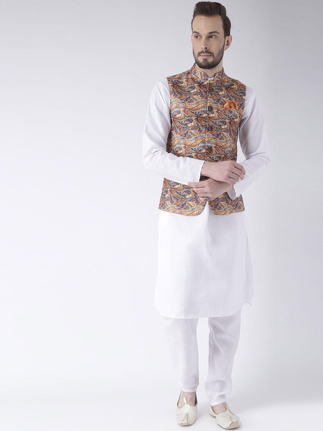 hangup plus men pure cotton kurta with pyjamas & nehru jacket