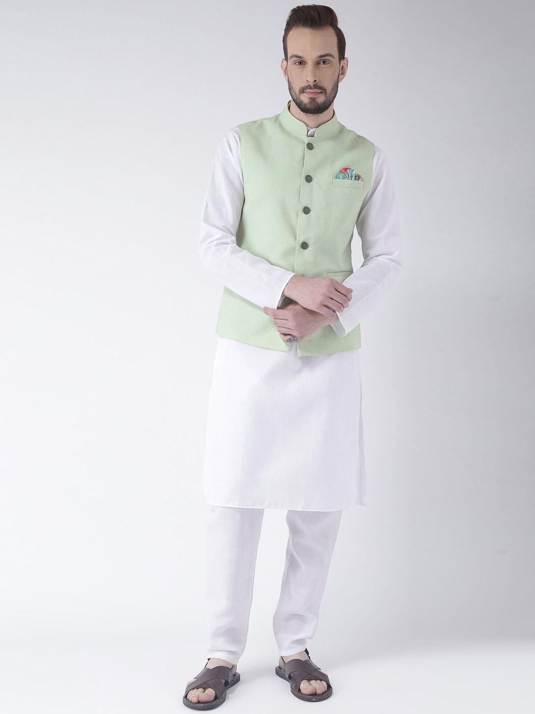 hangup plus men pure cotton kurta with pyjamas & nehru jacket