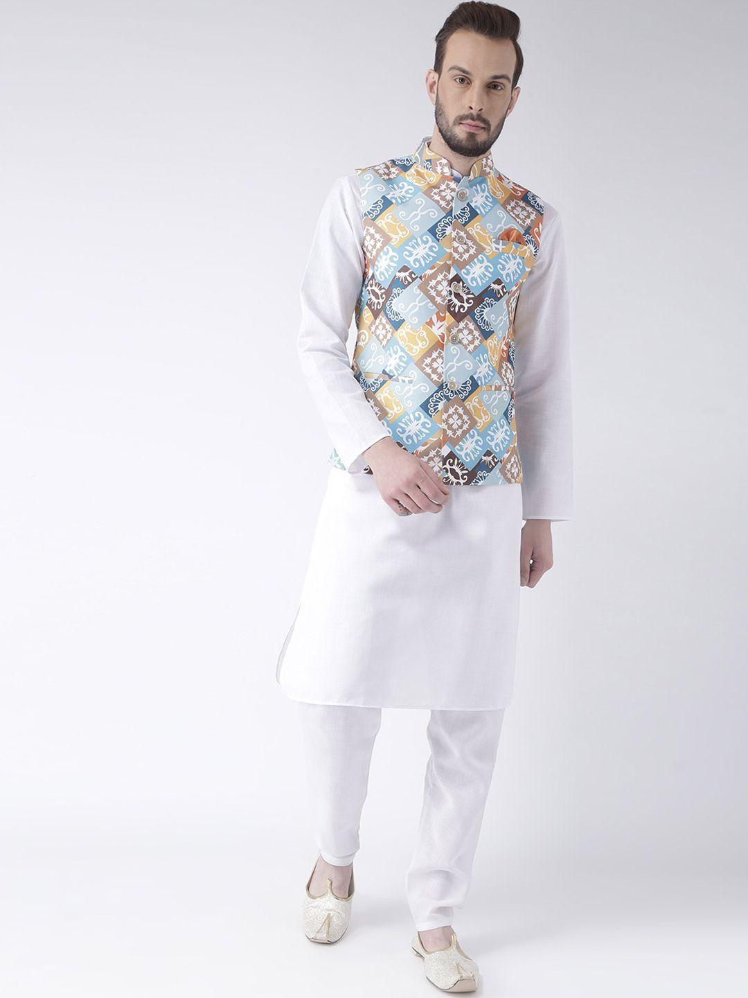 hangup plus men pure cotton kurta with pyjamas and nehru jacket