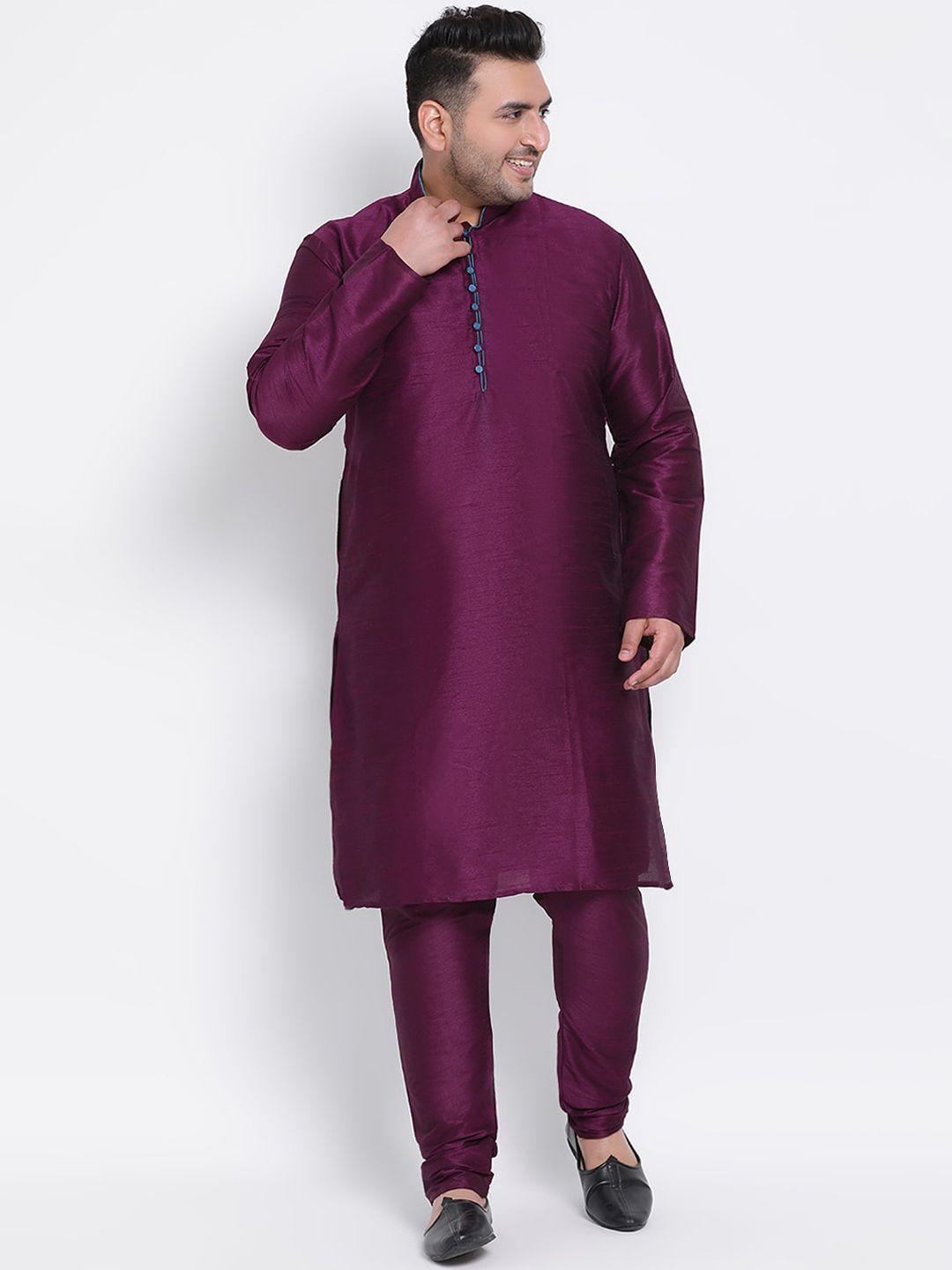 hangup plus men purple dupion silk kurta with churidar