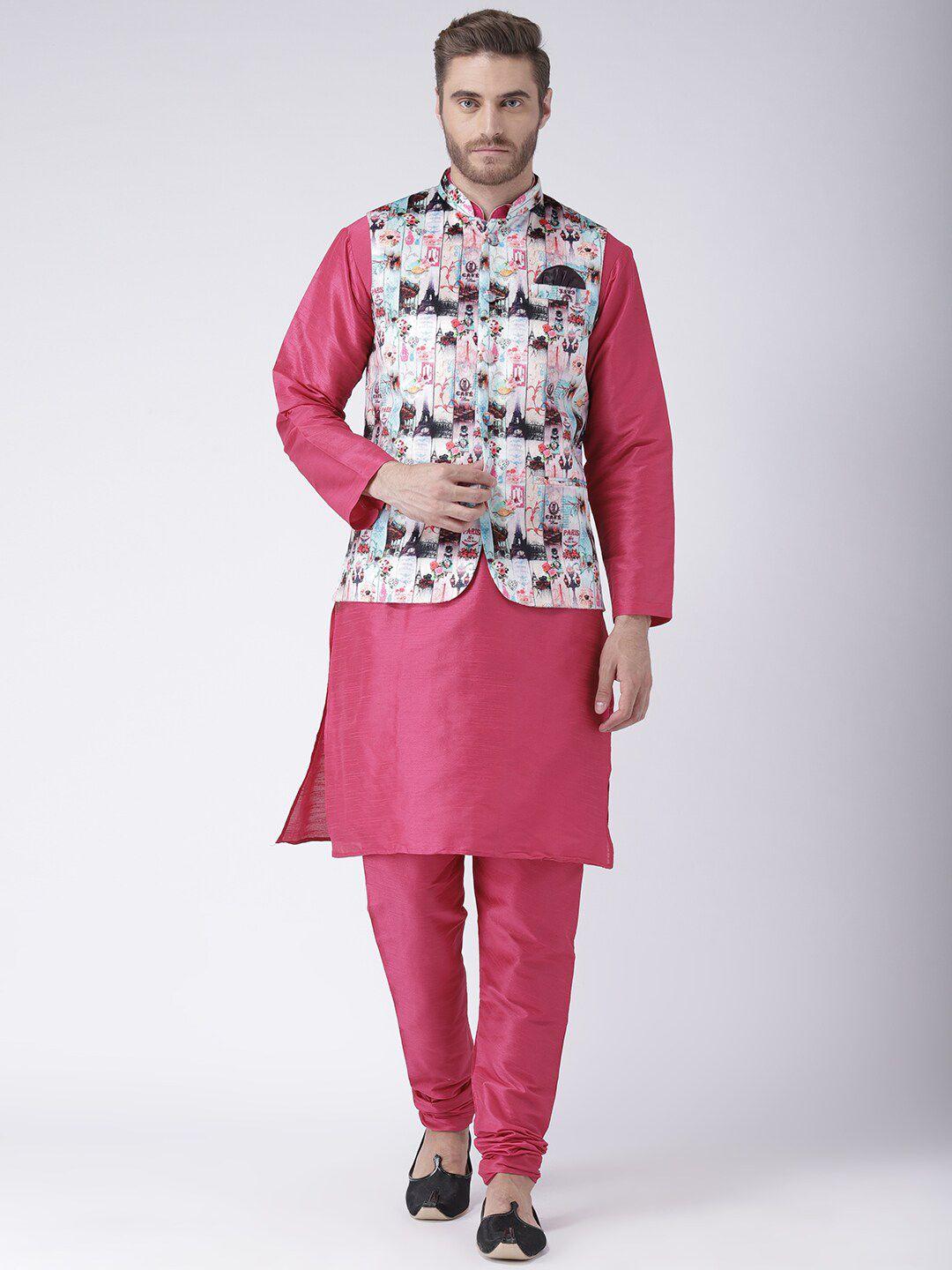 hangup plus men regular kurta with churidar & nehru jacket