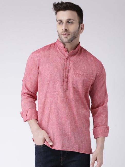 hangup plus red melange slim fit short kurta