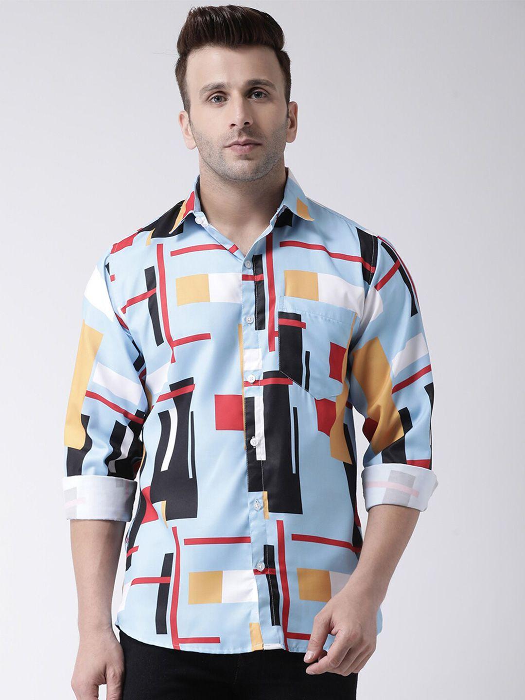 hangup plus slim fit geometric printed casual shirt