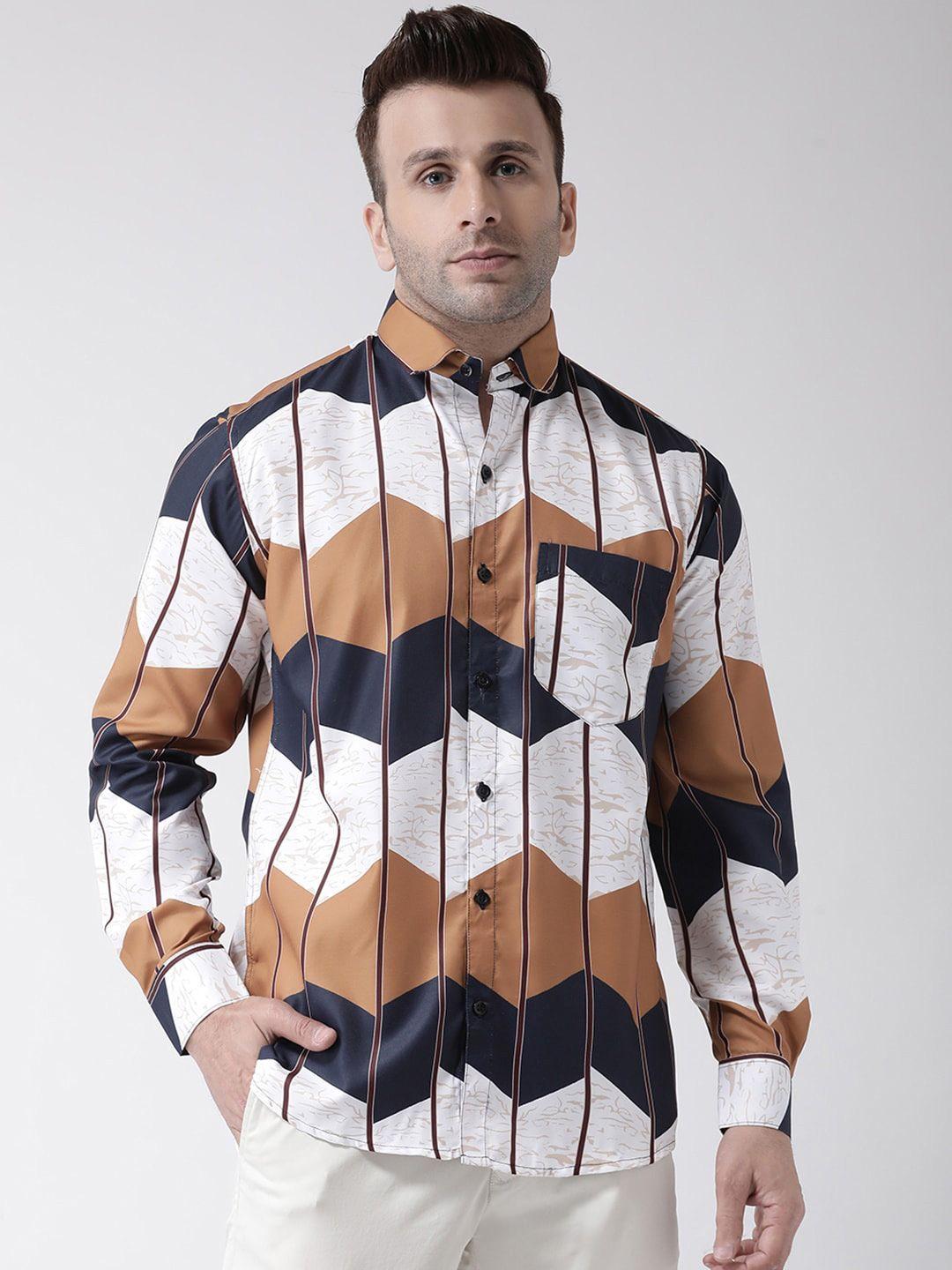 hangup plus slim fit geometric printed casual shirt