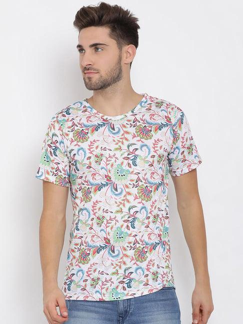 hangup plus white regular fit floral print crew t-shirt