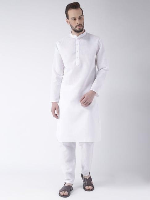 hangup plus white regular fit kurta & pyjamas set