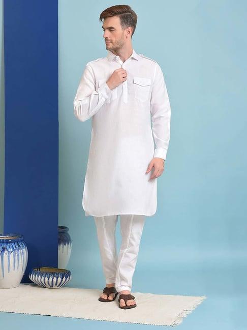 hangup plus white regular fit pathani set