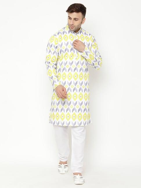 hangup plus yellow & white regular fit kurta & pyjamas set
