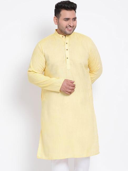 hangup plus yellow regular fit cotton linen plus size kurta