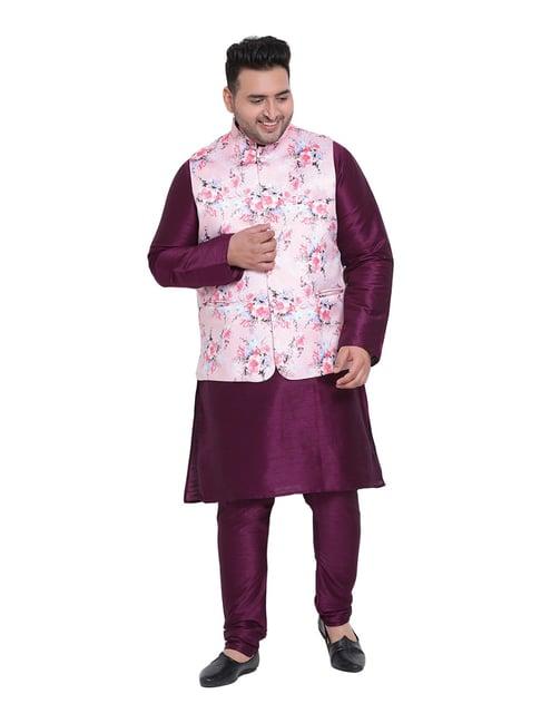 hangup purple & pink regular fit kurta bottom & jacket set