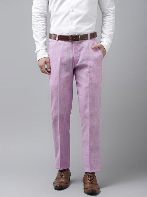 hangup purple cotton linen regular fit trousers