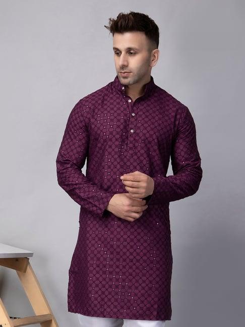 hangup purple regular fit embroidered kurta