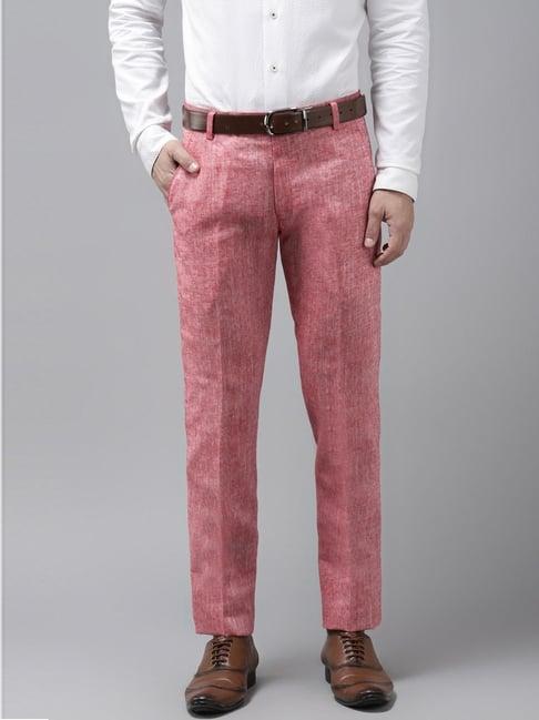 hangup red cotton linen regular fit trousers