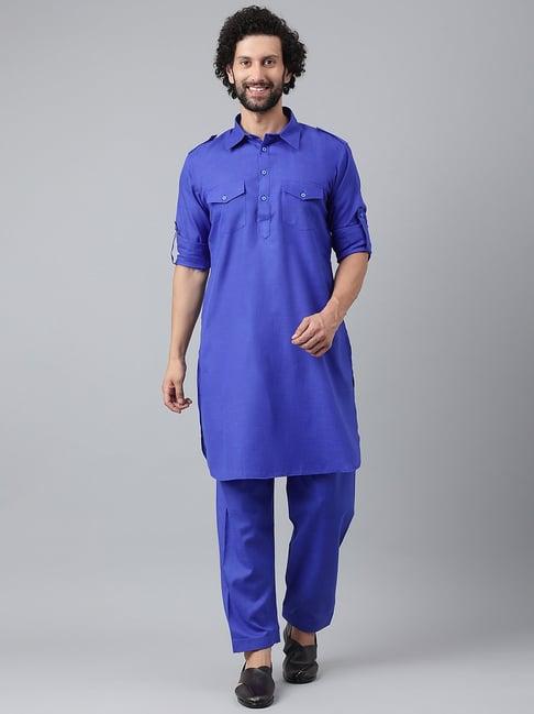 hangup royal blue pathani kurta with pyjamas set