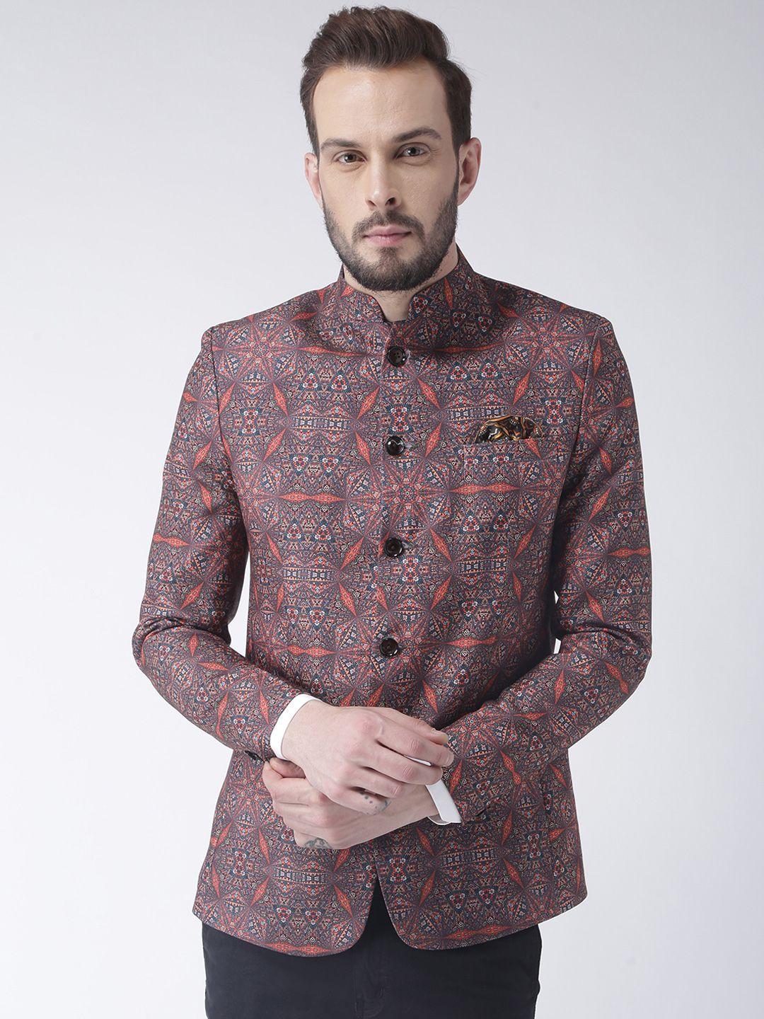 hangup rust printed slim fit blazer