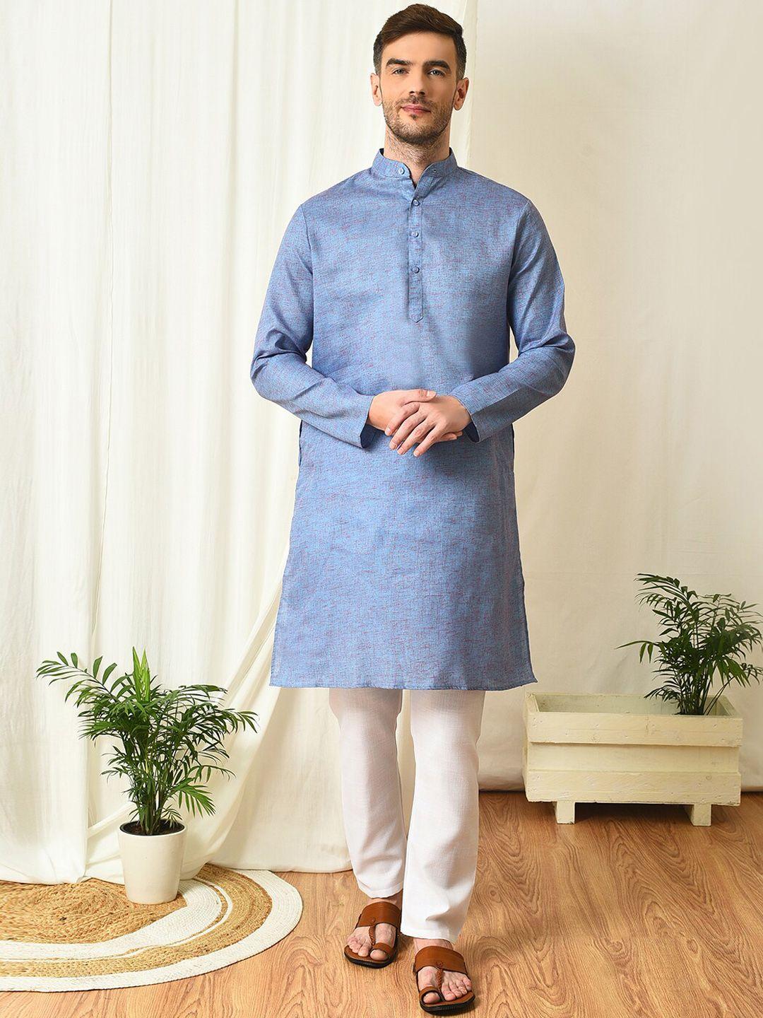 hangup self design band collar straight kurta with pyjamas