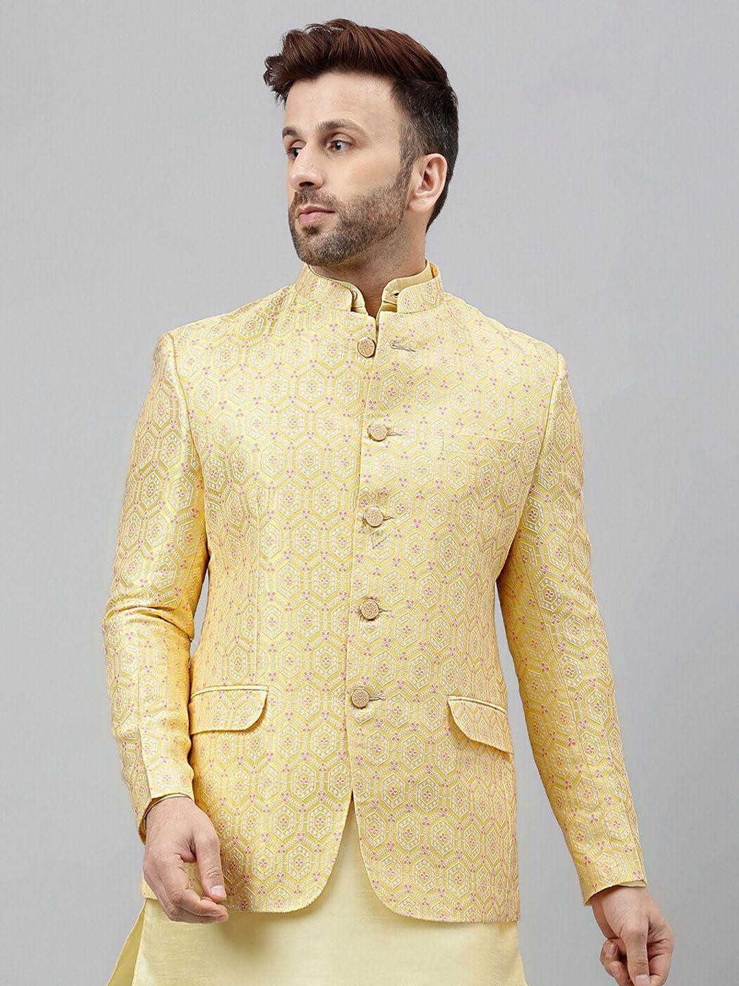 hangup self design mandarin collar bandhgala ethnic blazer