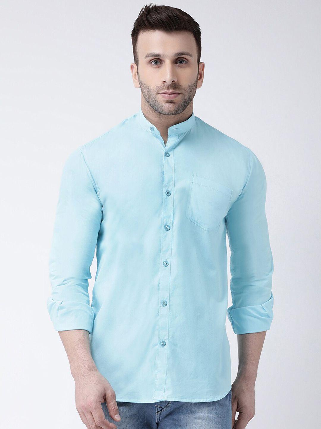hangup slim fit mandarin collar pure cotton casual shirt