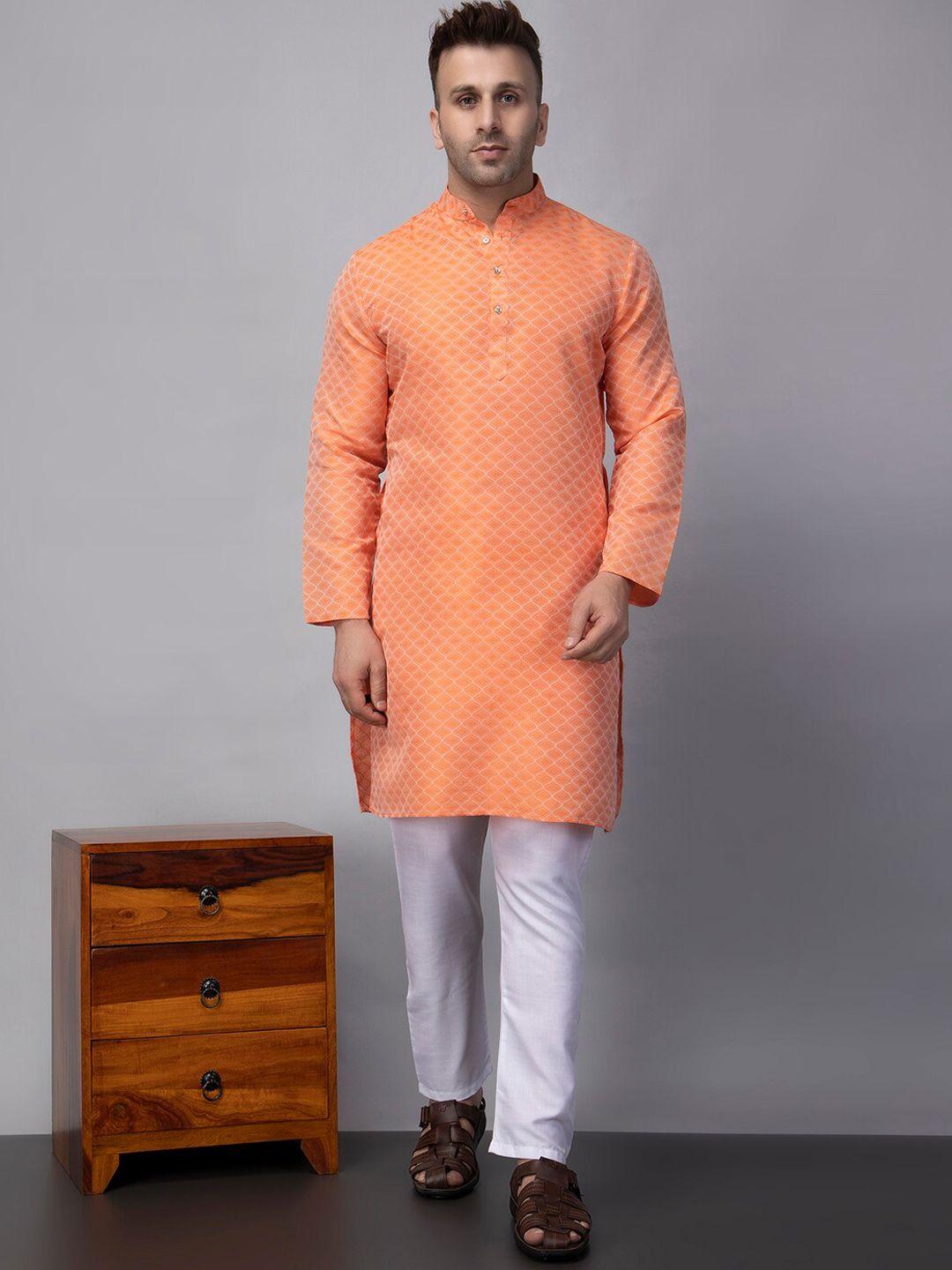 hangup trend ethnic motifs woven design mandarin collar straight kurta with pyjama