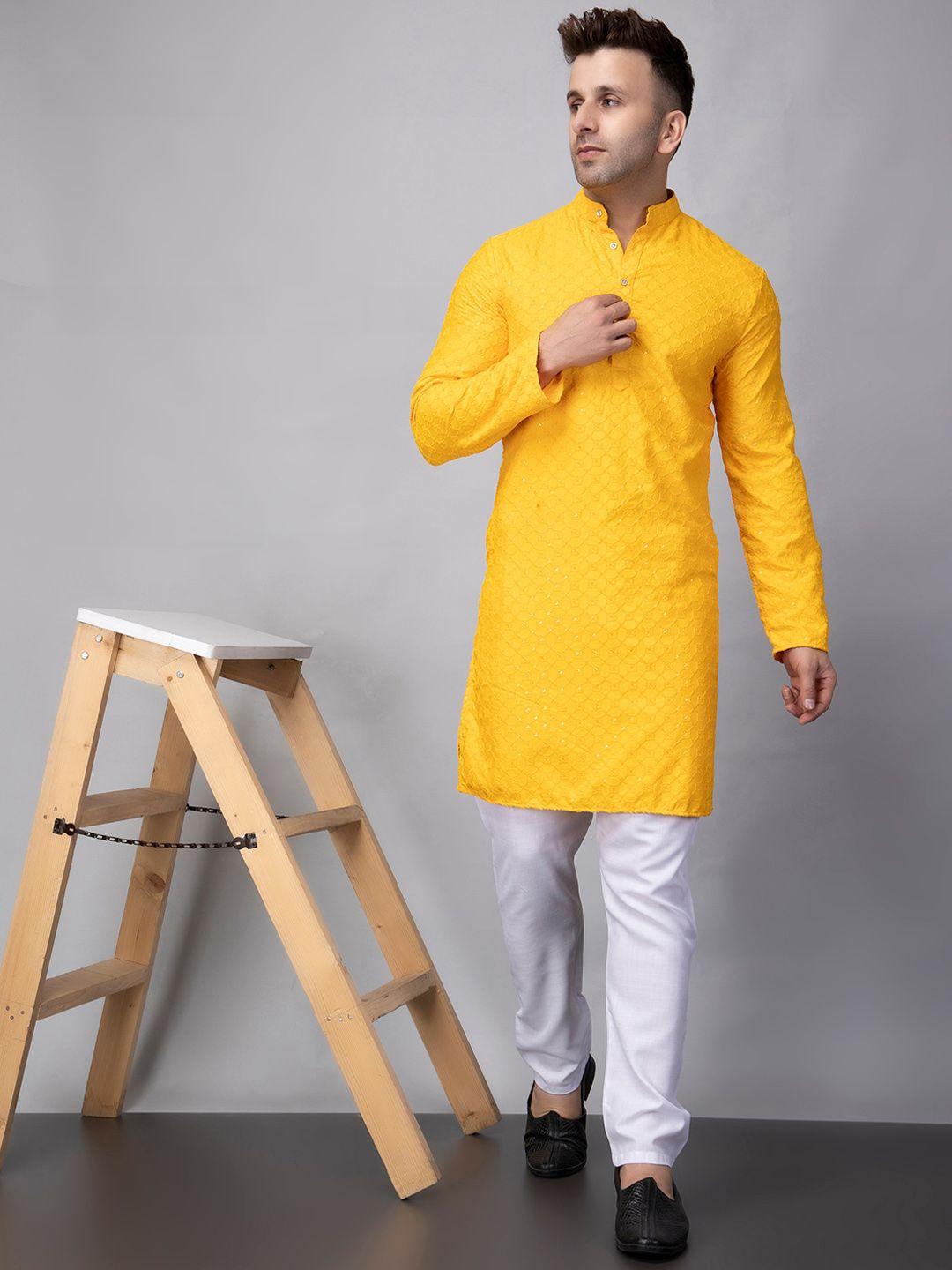 hangup trend geometric sequinned embroidered mandarin collar straight kurta with pyjama