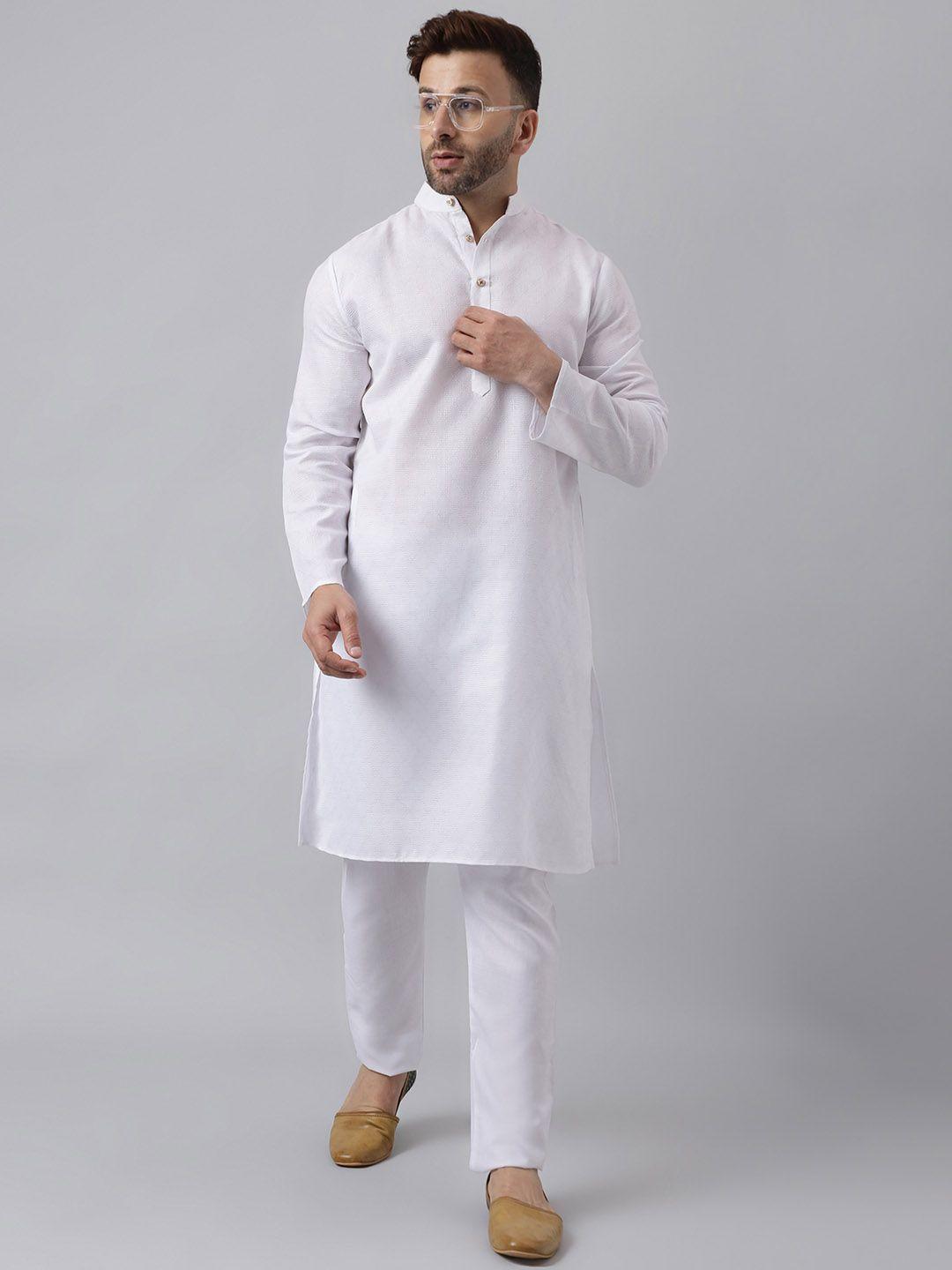 hangup trend geometric woven design band collar straight kurta with pyjama