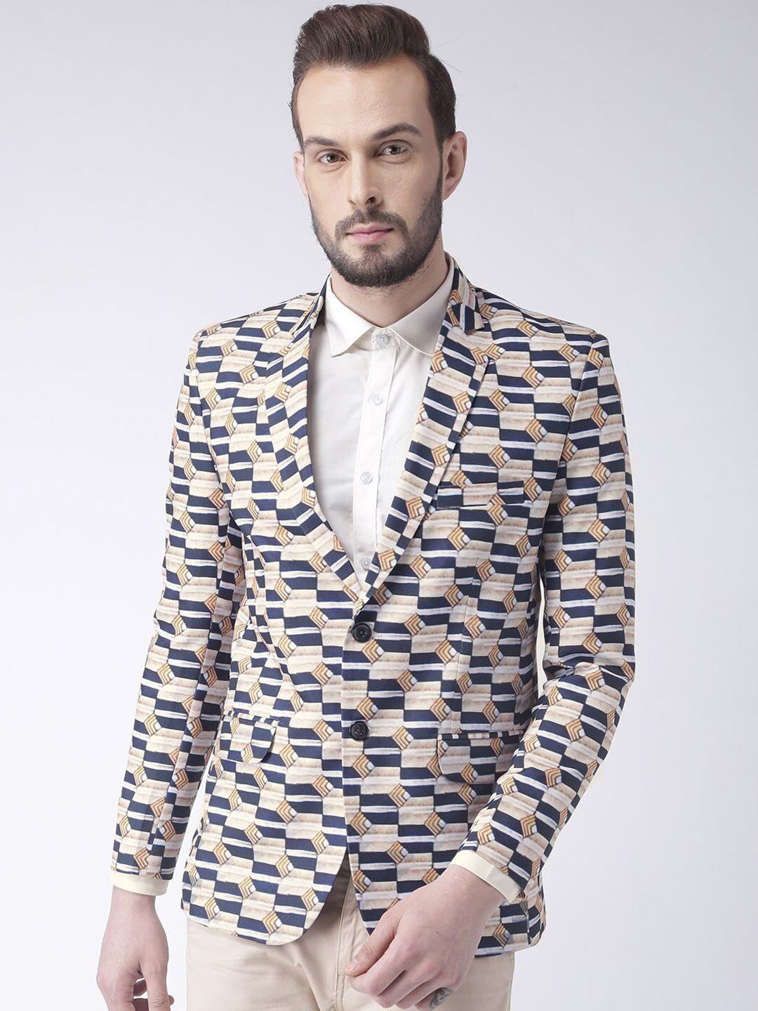 hangup trend men beige printed single-breasted blazers