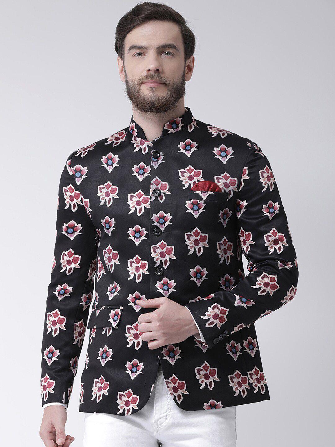 hangup trend men black & pink printed single-breasted blazer