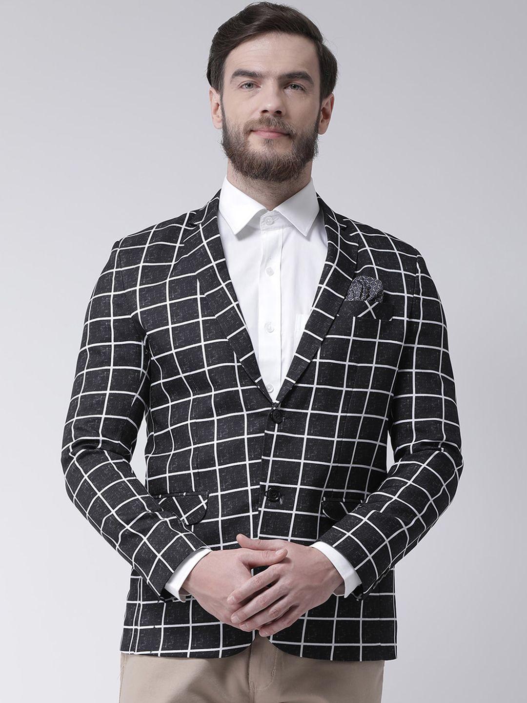 hangup trend men black & white checked single-breasted formal blazer