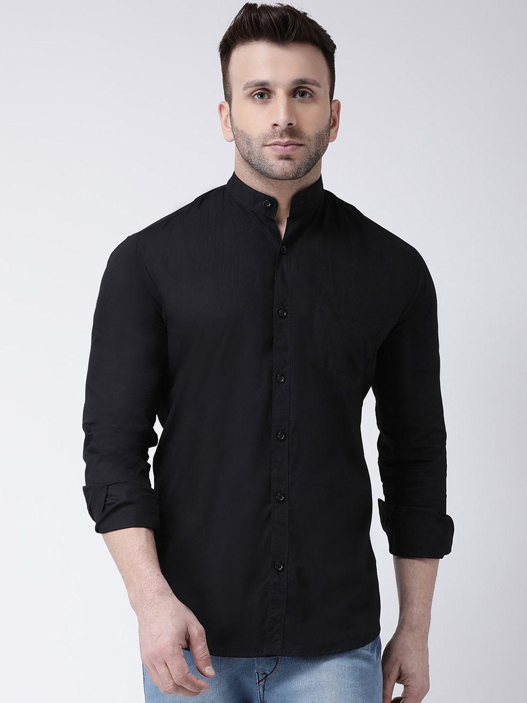 hangup trend men black slim fit solid casual shirt