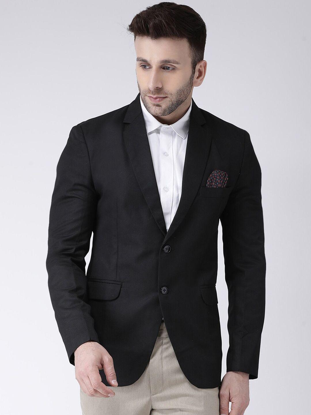 hangup trend men black solid regular fit single breasted casual blazer