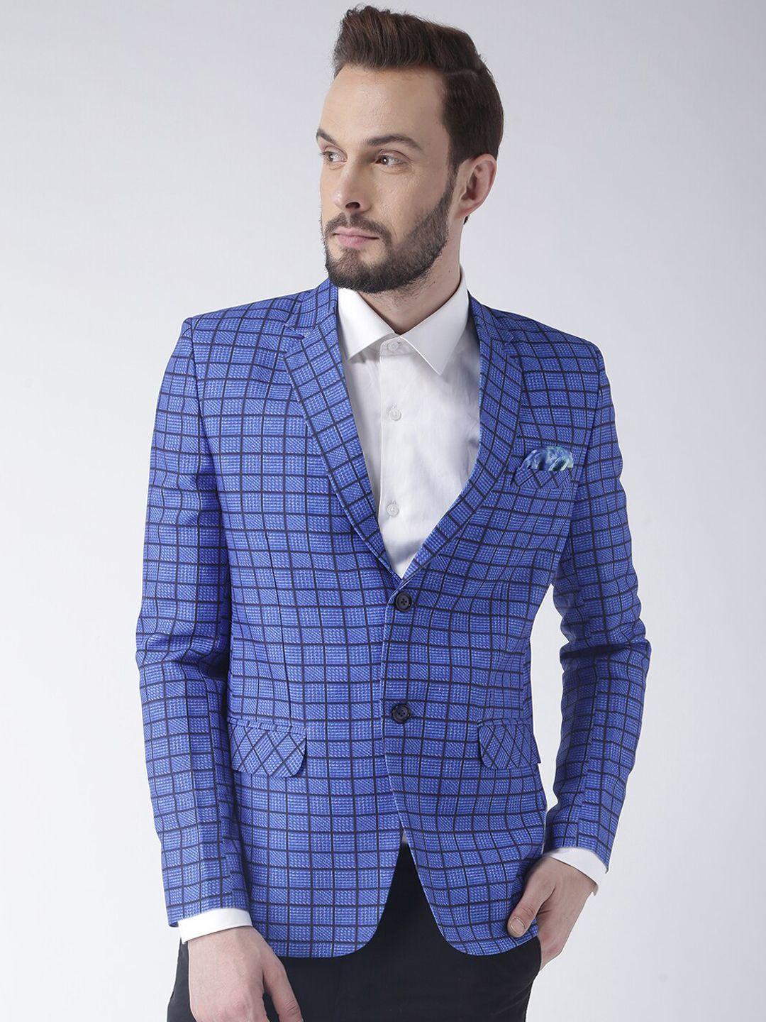 hangup trend men blue checked single breasted formal blazer