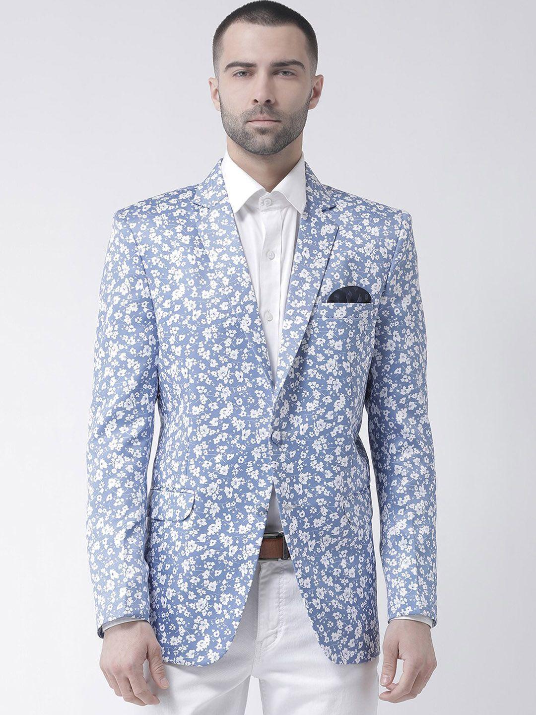 hangup trend men blue printed single breasted party blazer