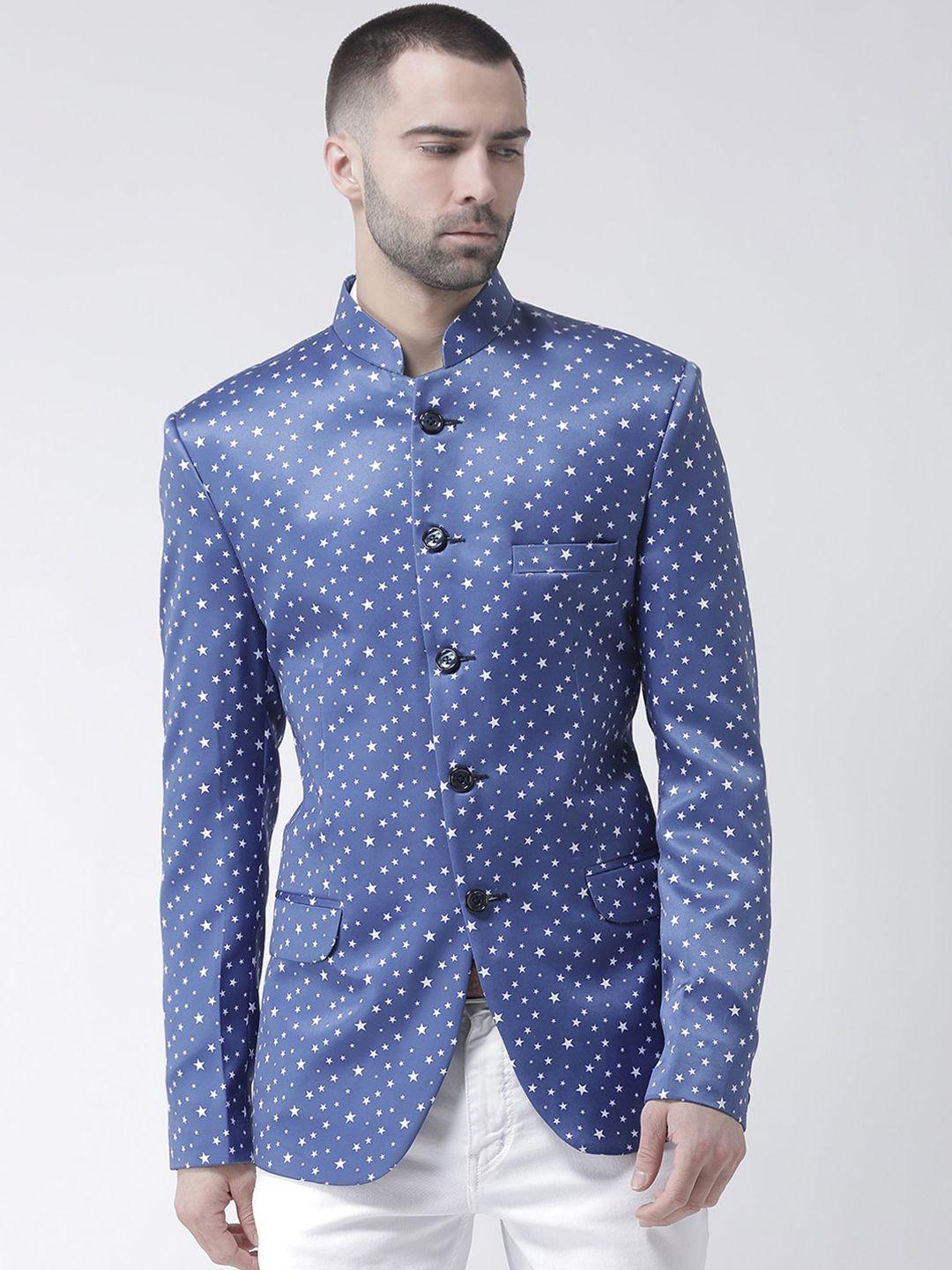 hangup trend men blue printed single breasted party blazers
