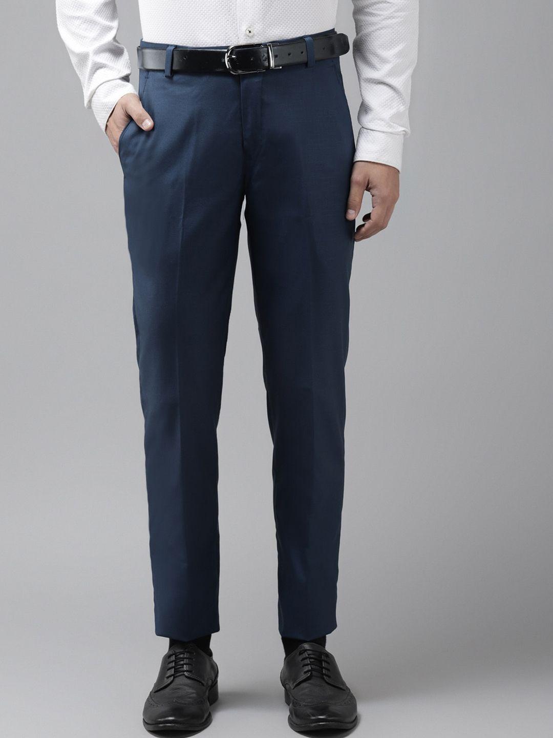 hangup trend men blue regular fit solid formal trousers