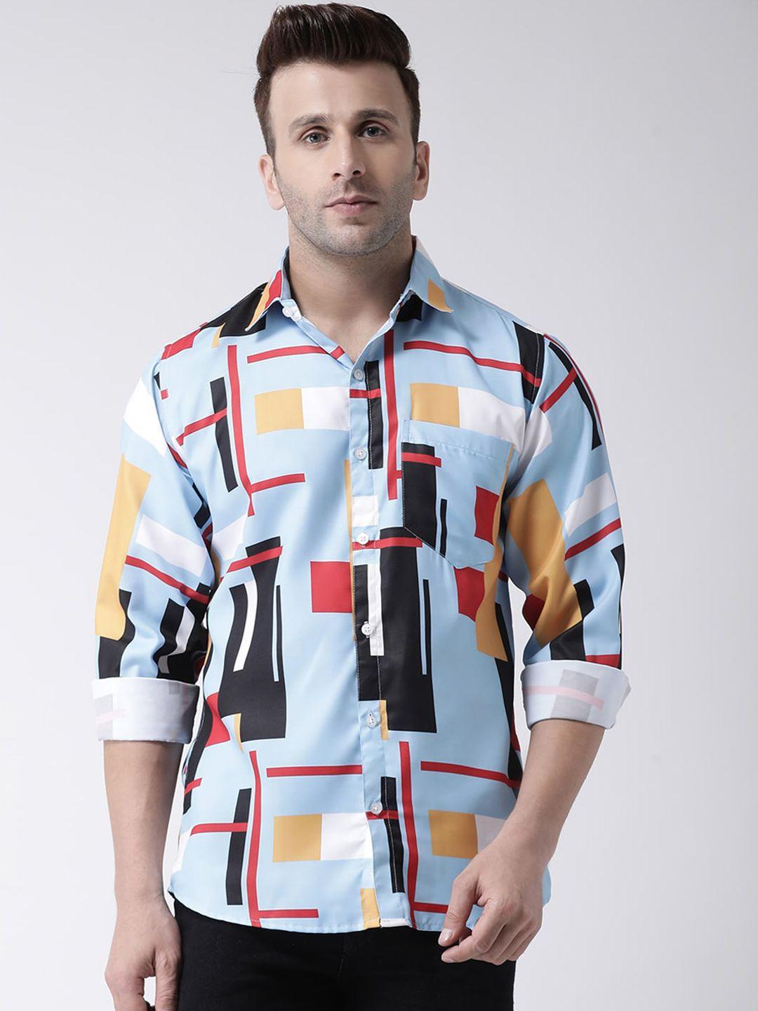 hangup trend men blue slim fit printed casual shirt