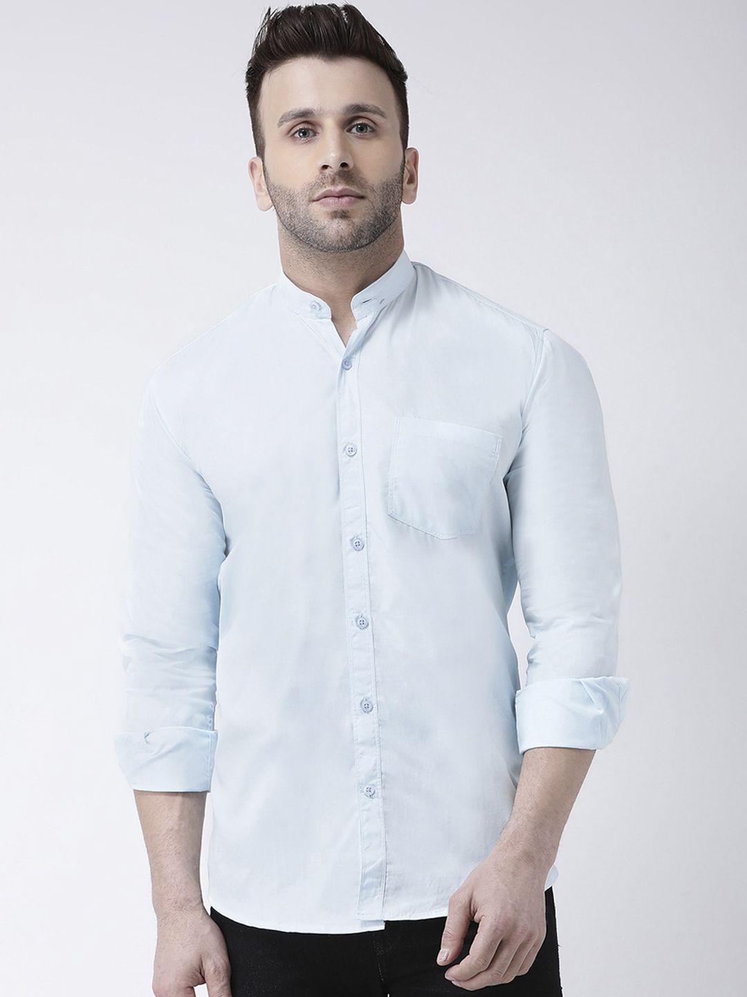 hangup trend men blue slim fit solid casual shirt