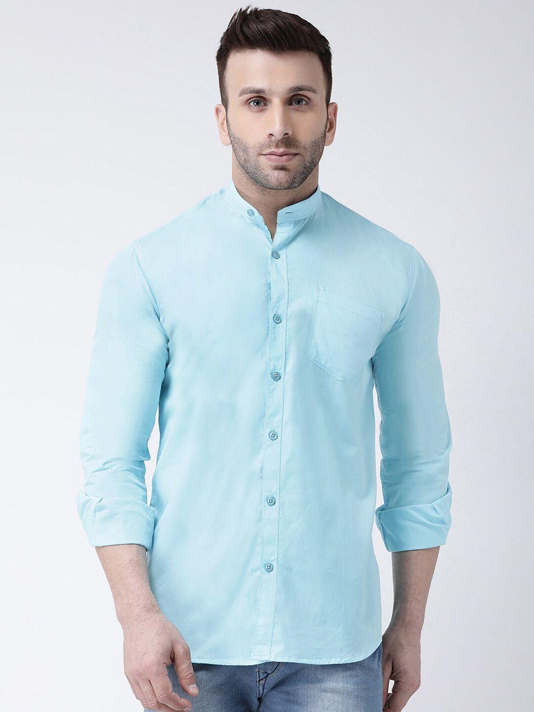 hangup trend men blue slim fit solid casual shirt