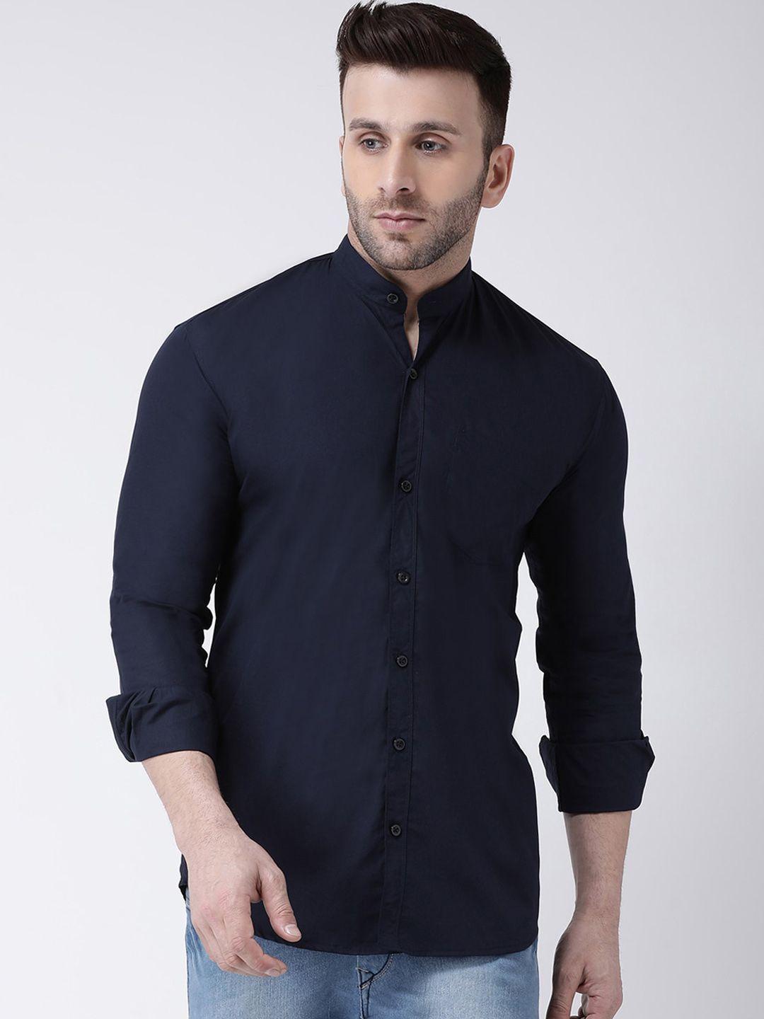 hangup trend men blue slim fit solid casual shirt