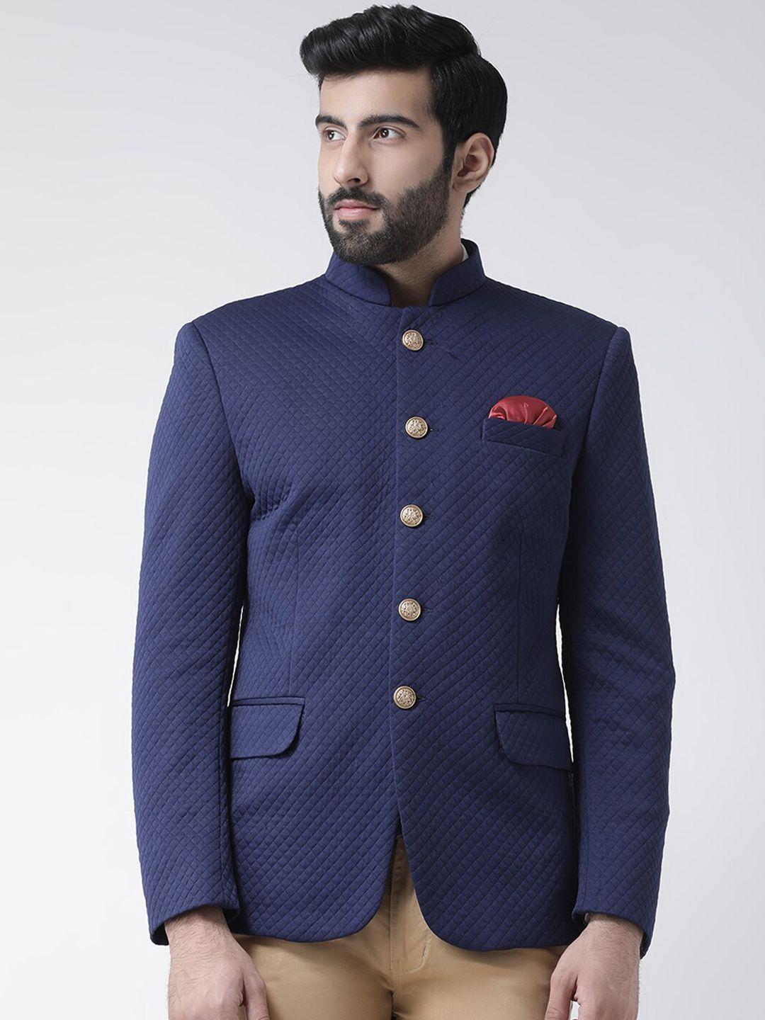 hangup trend men blue solid single-breasted bandhgala blazer