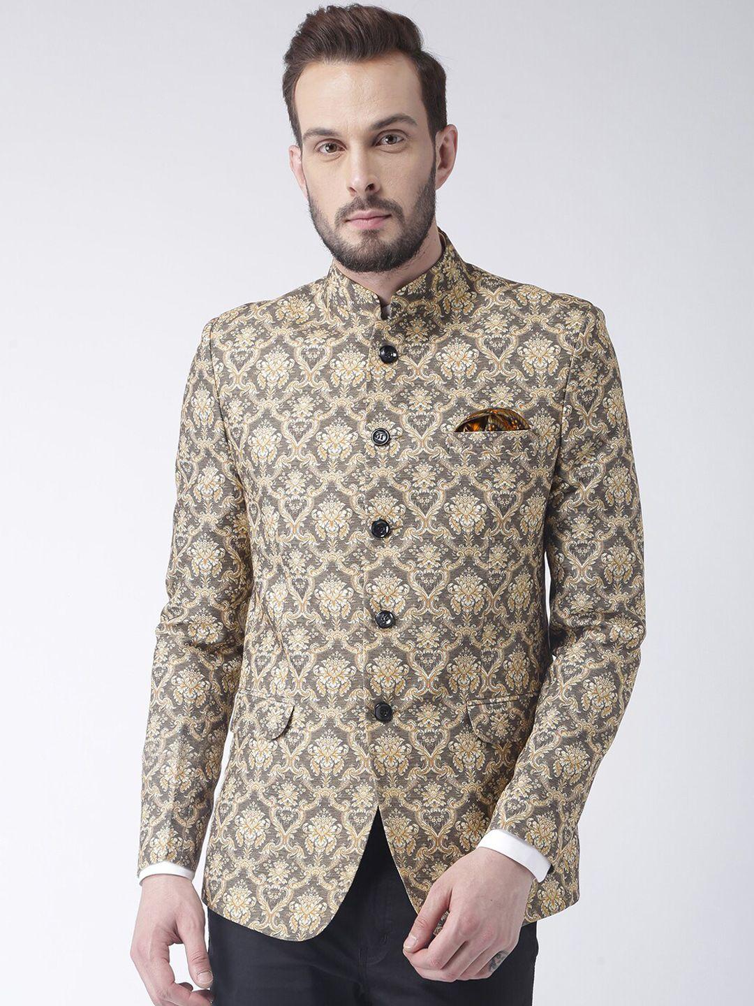 hangup trend men brown printed bandhgala regular fit ethnic blazer