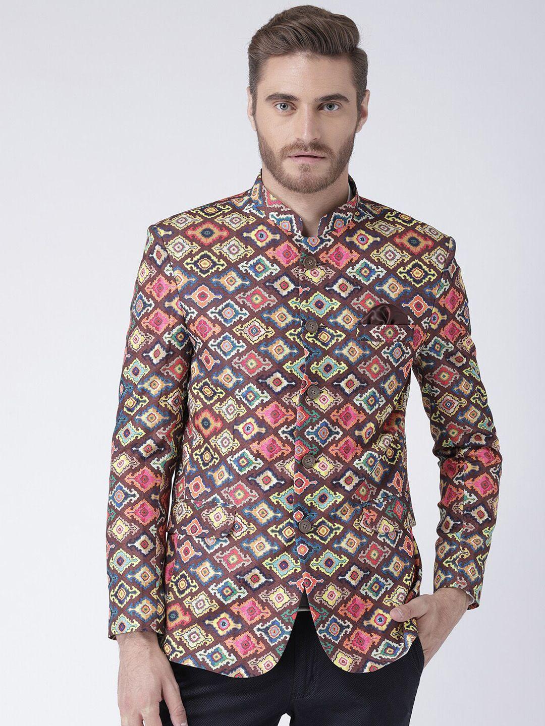 hangup trend men brown printed single breasted party blazer