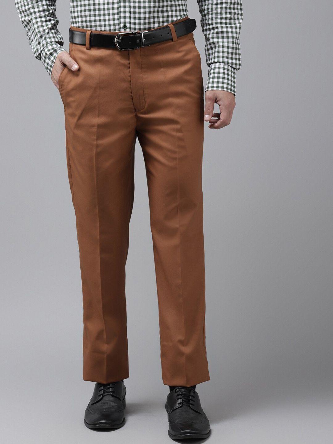 hangup trend men brown regular fit solid formal trousers