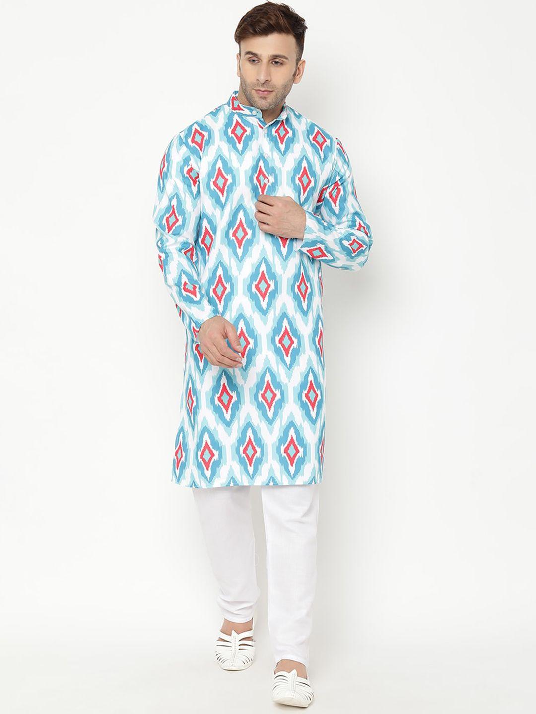 hangup trend men ethnic motifs printed kurta with pyjamas & jacket