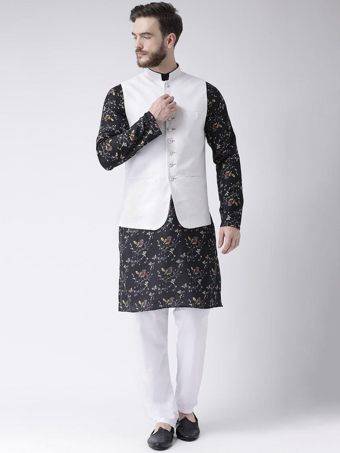 hangup trend men ethnic motifs printed kurta with pyjamas & jacket