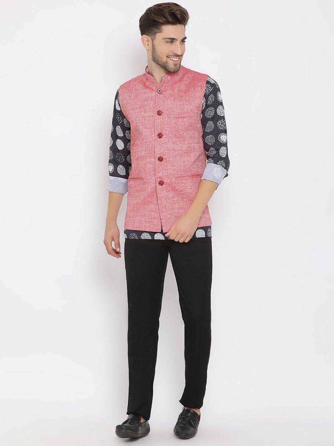 hangup trend men ethnic motifs printed kurta with pyjamas & nehru jacket