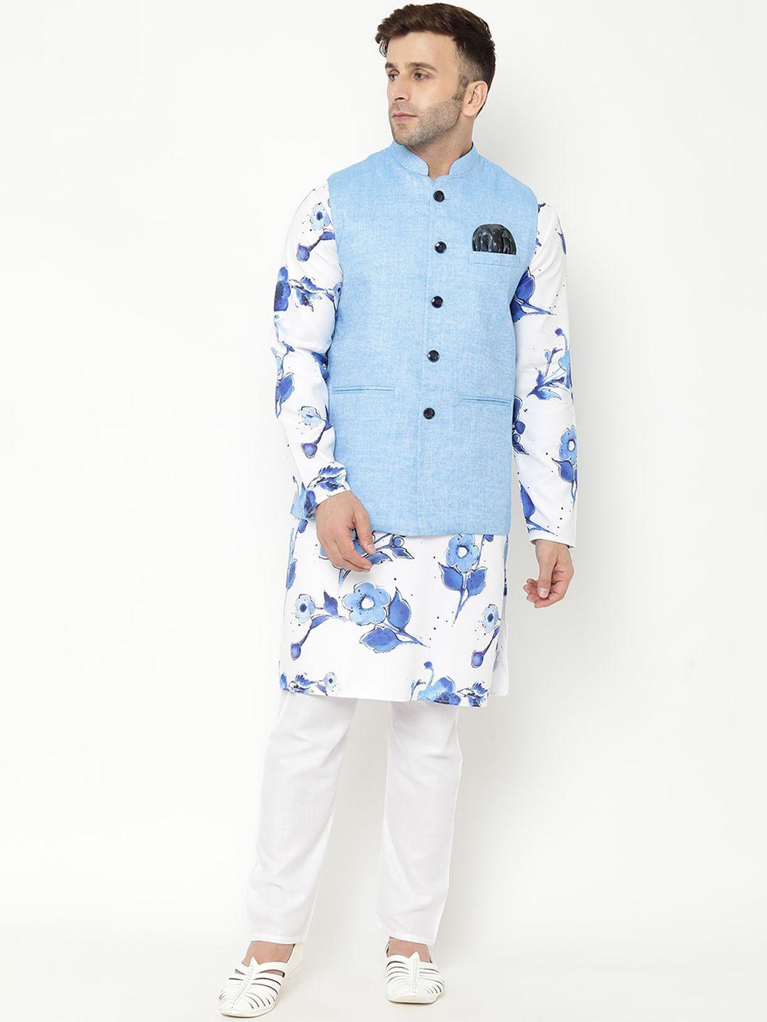 hangup trend men floral printed kurta & pyjamas with nehru jacket
