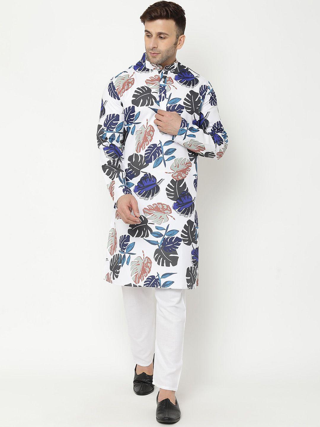 hangup trend men floral printed kurta with pyjamas & nehru jacket